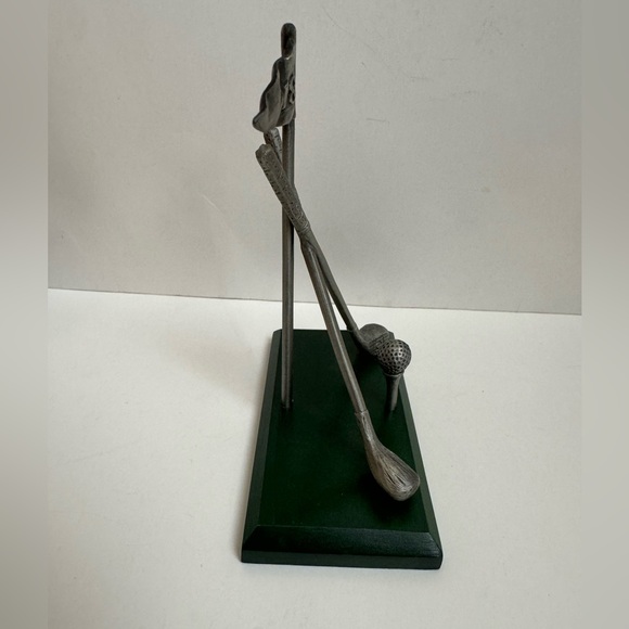 Russ Golf Club Balls Business Card Holder Pewter w/ Wooden Base - Picture 5 of 8